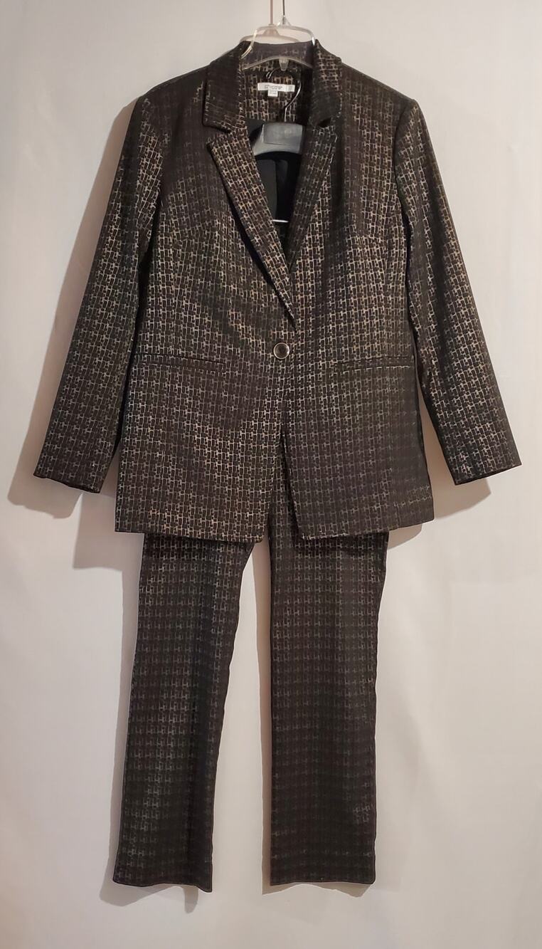 Chicos Womens Brigitte Metallic Tiles Blazer Jacket Pant Suit Set Size 1.5-2.5